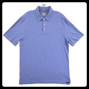 Faherty Striped Polo Shirt Men Large Blue Pink Cotton Modal Short Sleeve